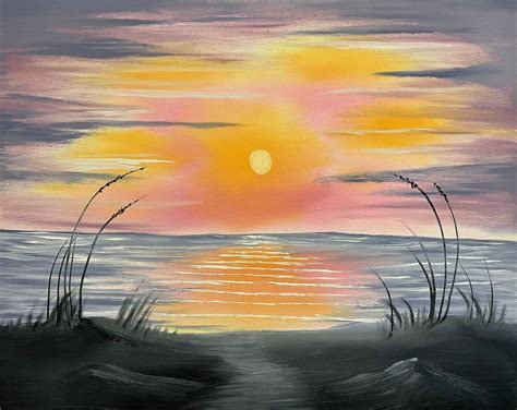 Ocean Sunrise Bob Ross Style Original Landscape Oil Painting Seascape