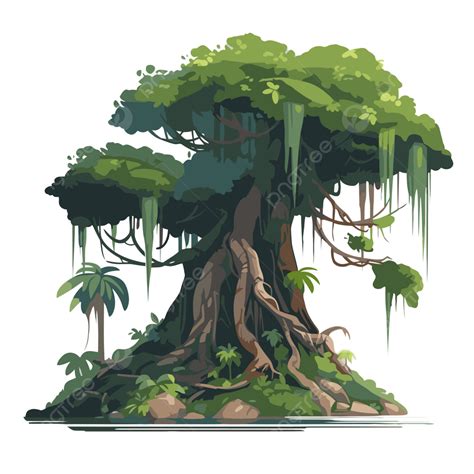 Rainforest Tree Vector Sticker Clipart Isolated Tropical Green Tree