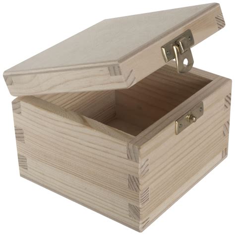 Small Square Plain Wood Box With Hinged Lid 10 X 10 X 7 5cm For