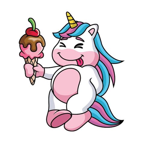 Premium Vector Cute Unicorn Cartoon Bring Ice Cream With Sweet Smile