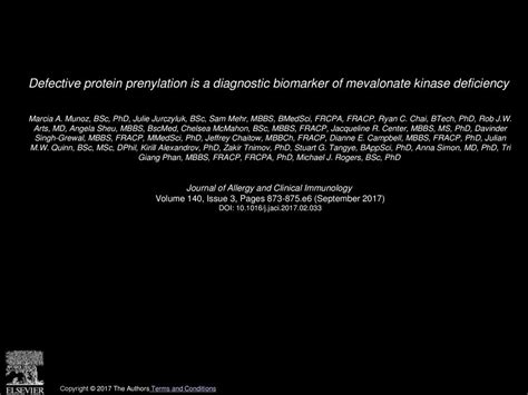 Defective Protein Prenylation Is A Diagnostic Biomarker Of Mevalonate