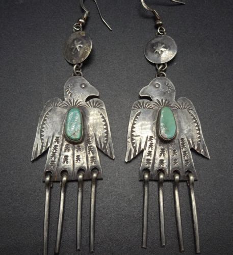 Vintage Navajo Hand Stamped Sterling Silver Turquoise Earrings