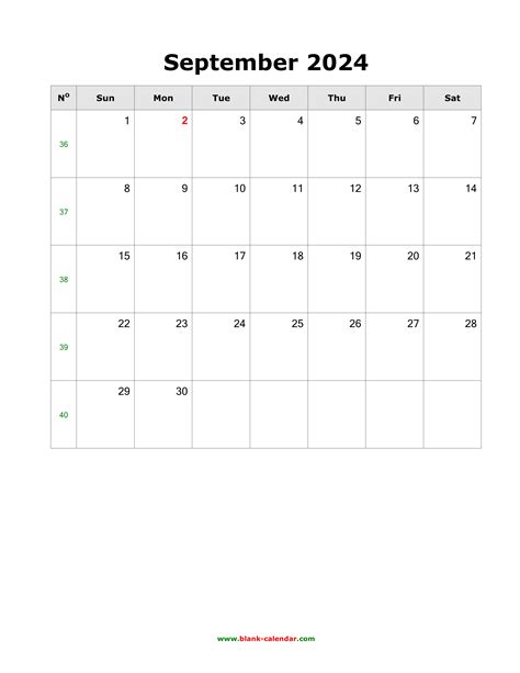 Download September 2024 Blank Calendar Vertical
