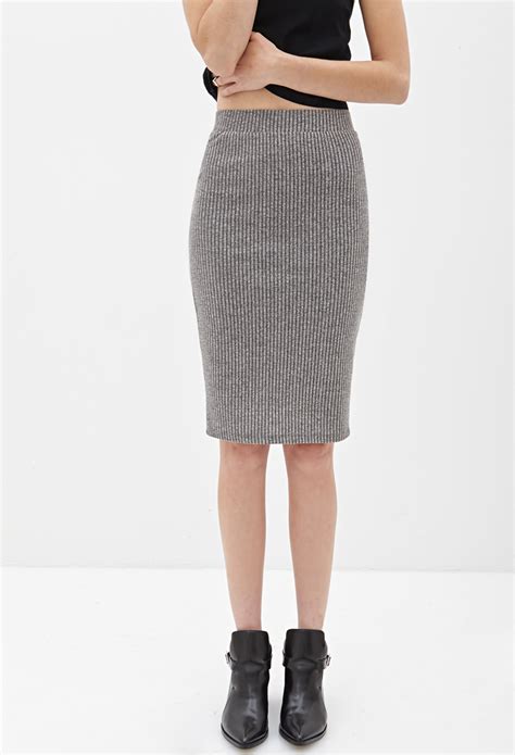 Forever 21 Ribbed Knit Pencil Skirt In Gray Heather Grey Lyst