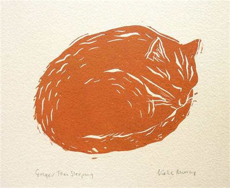 Cat Linocut Print Handmade Ginger Cat Animal Linocut Illustration