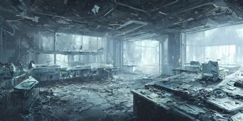 A Abandoned And Ruined Futuristic Lab Destroyed Stable Diffusion