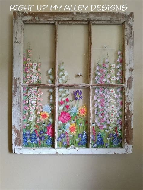 Old Window Wall Art Ideasvintage Window Floral Paneunique Etsy Window Crafts Custom Wall