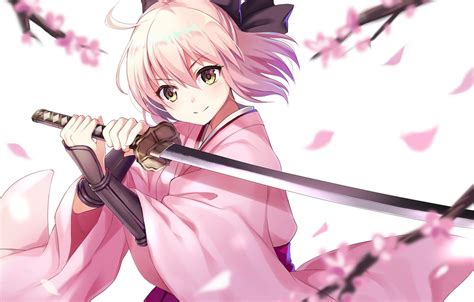 Обои Girl Sword Pink Anime Katana Sakura Ken Blade Blonde
