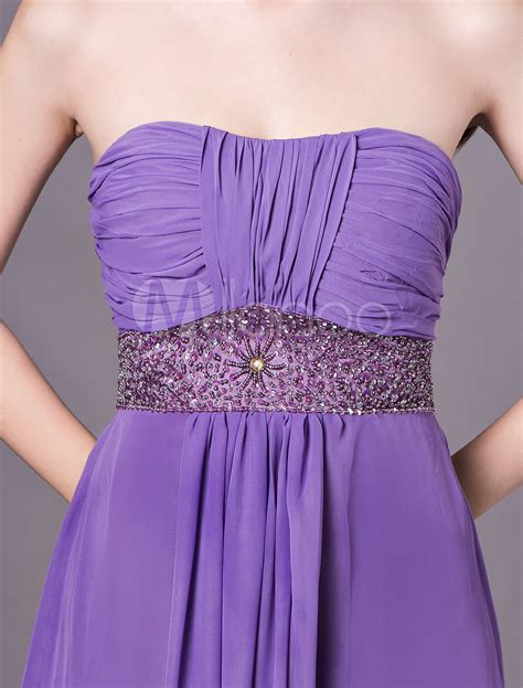 Lavender Strapless Empire Waist Beading Chiffon Bridesmaid Dress