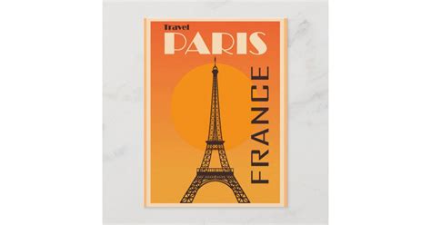 Paris France Eiffel Tower Vintage Travel Poster Postcard Zazzle