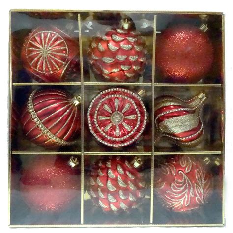 Home Accents Holiday 130 Mm Ornament Set In Red 9 Count C 16916 C