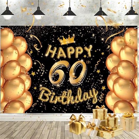 Buy Aoloa Men Women 60th Birthday Banner Black Gold Extra Large 60th