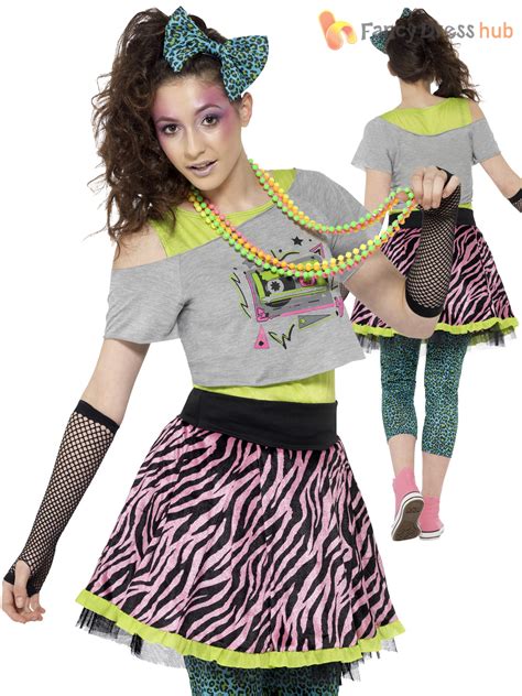 Ladies 80s Wild Child Costume Adults 1980s Fancy Dress Womens Hen Party