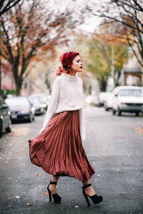 Chunky Sweater And Satin Pleated Skirt Style It All Things Pleated