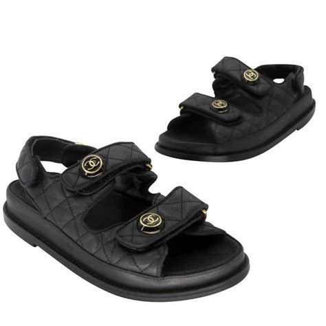 Chanel Cambon 36c Leather Quilted Cc Button Dad Sandals Cc 1123p 0011