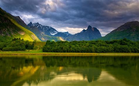 Wallpaper Lake Water Reflection Mountains Clouds Beautiful Nature