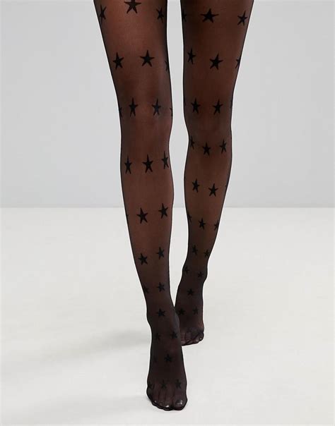 Warehouse Sheer Star Tights In Black Lyst