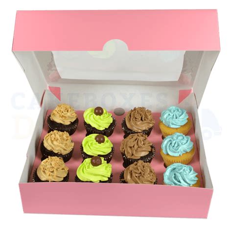 Premium 12 Pink Cupcake Window Box With 6cm Divider Cake Boxes Direct Ltd