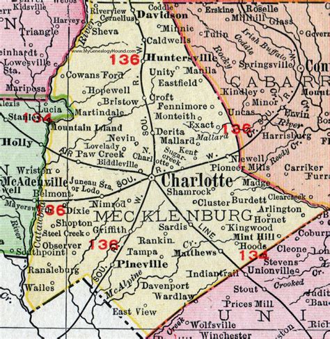 Mecklenburg County North Carolina 1911 Map Rand McNally Charlotte