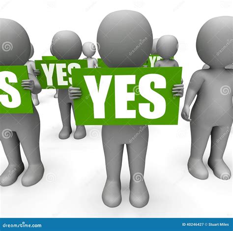 Characters Holding Yes Signs Mean Agreement Stock Illustration