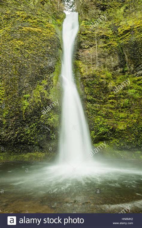 Silky Smooth Horsetail Falls Waterfall In Columbia River Gorge Oregon