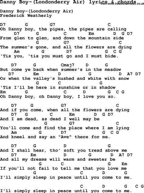 Love Song Lyrics For Danny Babe Londonderry Air With Chords