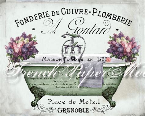 I'm putting this in aria's bathroom that is grey and yellow. Vintage French Digital Shabby Bathtub Printable, Victorian ...
