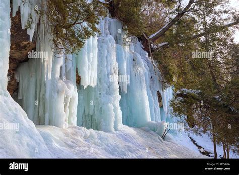 Ice Caves And Ice Curtains Form Along The Pictured Rocks Escarpment On