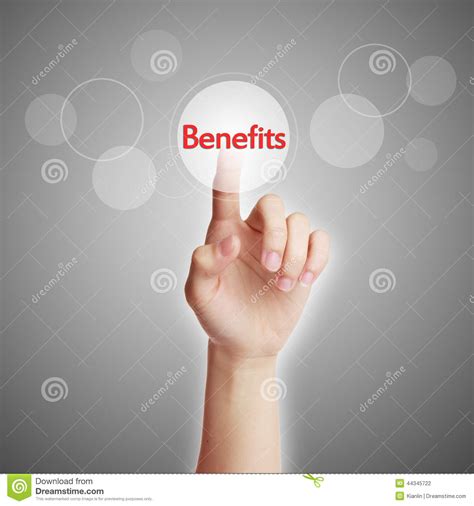 Benefits concept stock photo. Image of hand, button, activating - 44345722