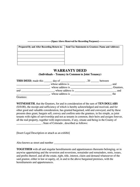 Colorado Deed Tenancy Joint Fill Online Printable Fillable Blank
