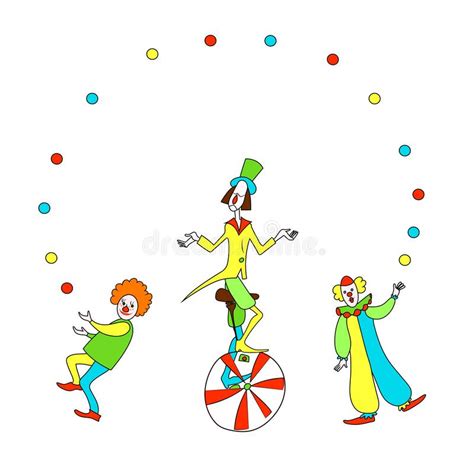 Funny Clown Juggling Color Cartoon Vector Drawing Image Stock Vector