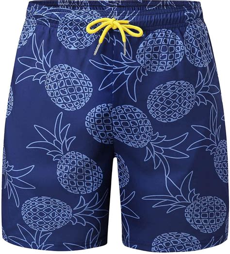 Younoo1 Mens Swim Shorts Quick Dry Double Layer Sea Pineapple Print