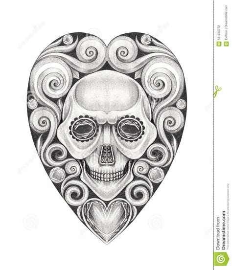 Art Vintage Heart Mix Skull Tattoo Stock Photo Image Of Dead Evil
