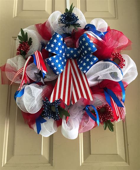 Memorial Day Wreath Diy Ribbon Bows Usa Red White And Blue Flag Diy