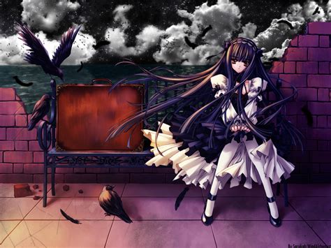 Animal Bird Black Hair Brown Eyes Carnelian Dress Goth Loli Lolita