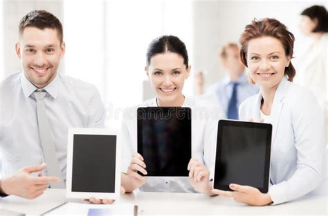 Business Team Showing Tablet Pcs In Office Stock Photo Image Of Happy