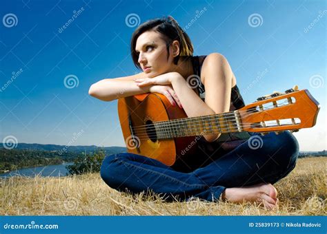 Female Guitarist Posing Outdoors Stock Photos Image 25839173