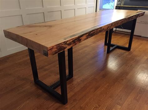 live edge dining table for 6 Edge table live dining wood modern beam base custom vecchi steel inlays bowtie sycamore shaped barn