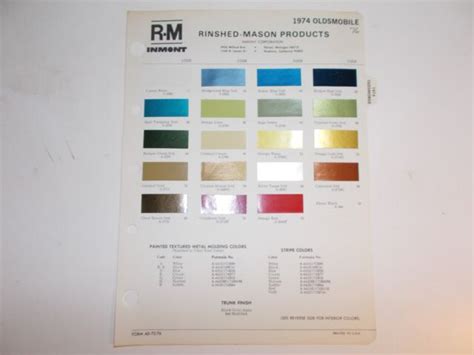 1974 Oldsmobile Rinshed Mason Paint Chip Samples And Codes Ebay