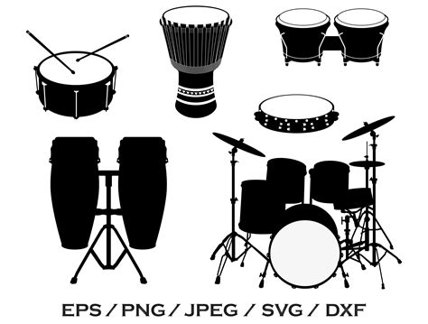 Set Of Drums Silhouettes Instruments Graphic By Terrabismail · Creative