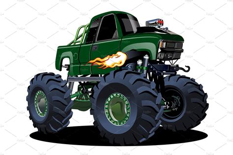 Vector Cartoon Monster Truck Pre Designed Illustrator Graphics ~ Creative Market