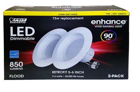 Feit Enhance 90cri 75w Replacement Dimmable 2700k 5 To 6 Led 2pk