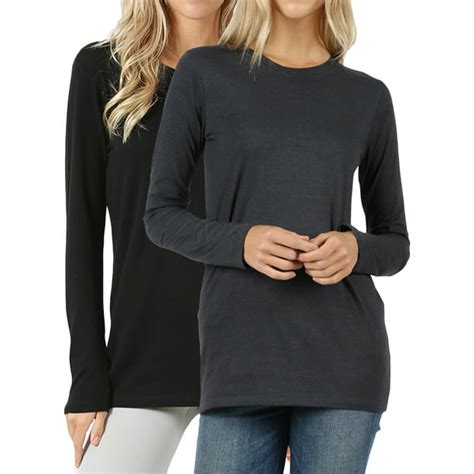 Thelovely Women Basic Round Crew Neck Long Sleeve Stretch Cotton Spandex T Shirts Walmart