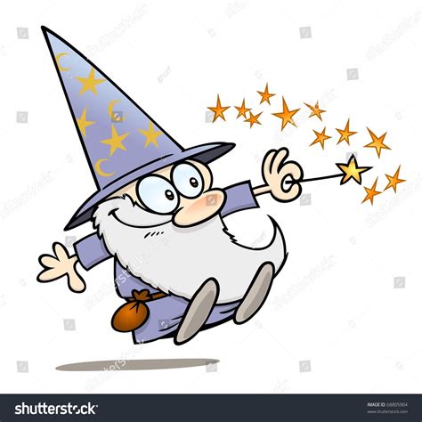 Toon Wizard Waving His Magic Wand Stock Vector Royalty Free 68805904