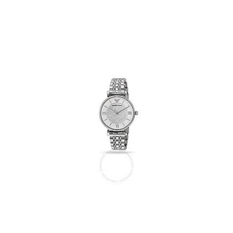 Armani White Crystal Pave Dial Stainless Steel Ladies Watch Ar1925