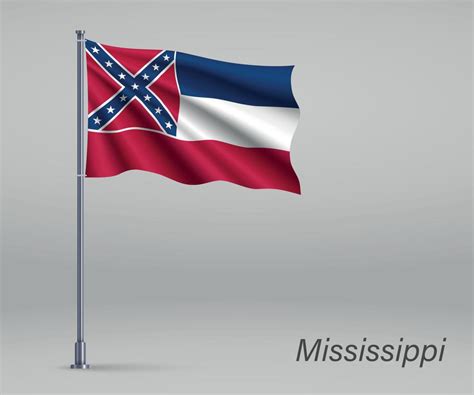 Waving Flag Of Mississippi State Of United States On Flagpole