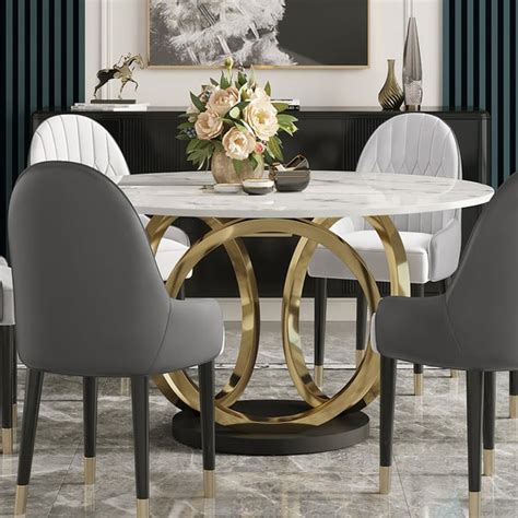 7 Piece Dining Room Sets 53 Sintered Stone Top Round Dining Table