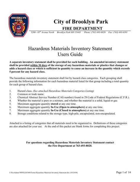 Hazardous Material Inventory Statement Docslib
