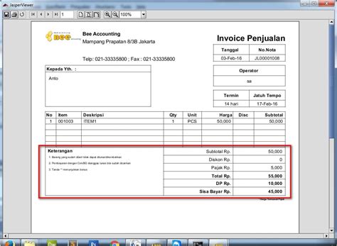 Contoh Invoice Untuk Pembayaran Dp Gawe Cv