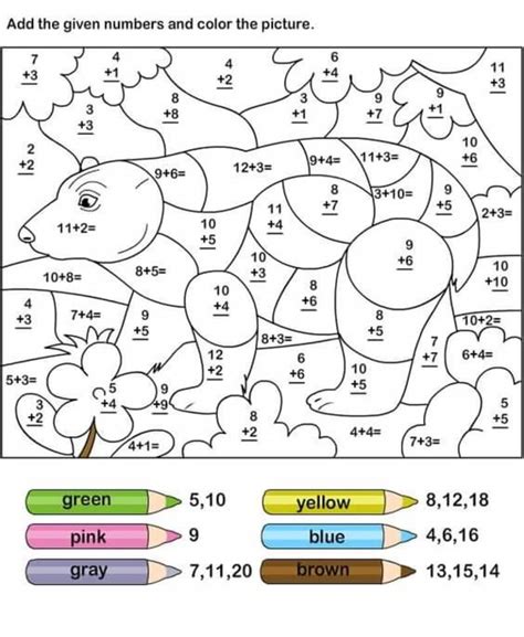 Addition Bear Color By Number Download Print Now